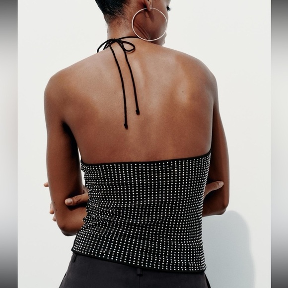 Zara Black Rhinstone tulle halter top - Picture 5 of 9